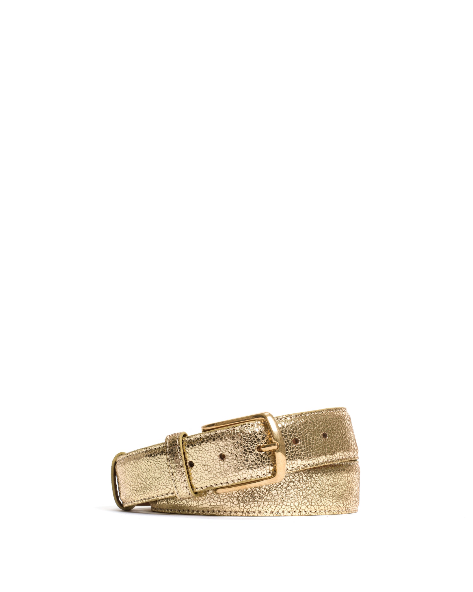 Quinn classic unisex leather belt Crackled metallic goat Gold & gold buckle