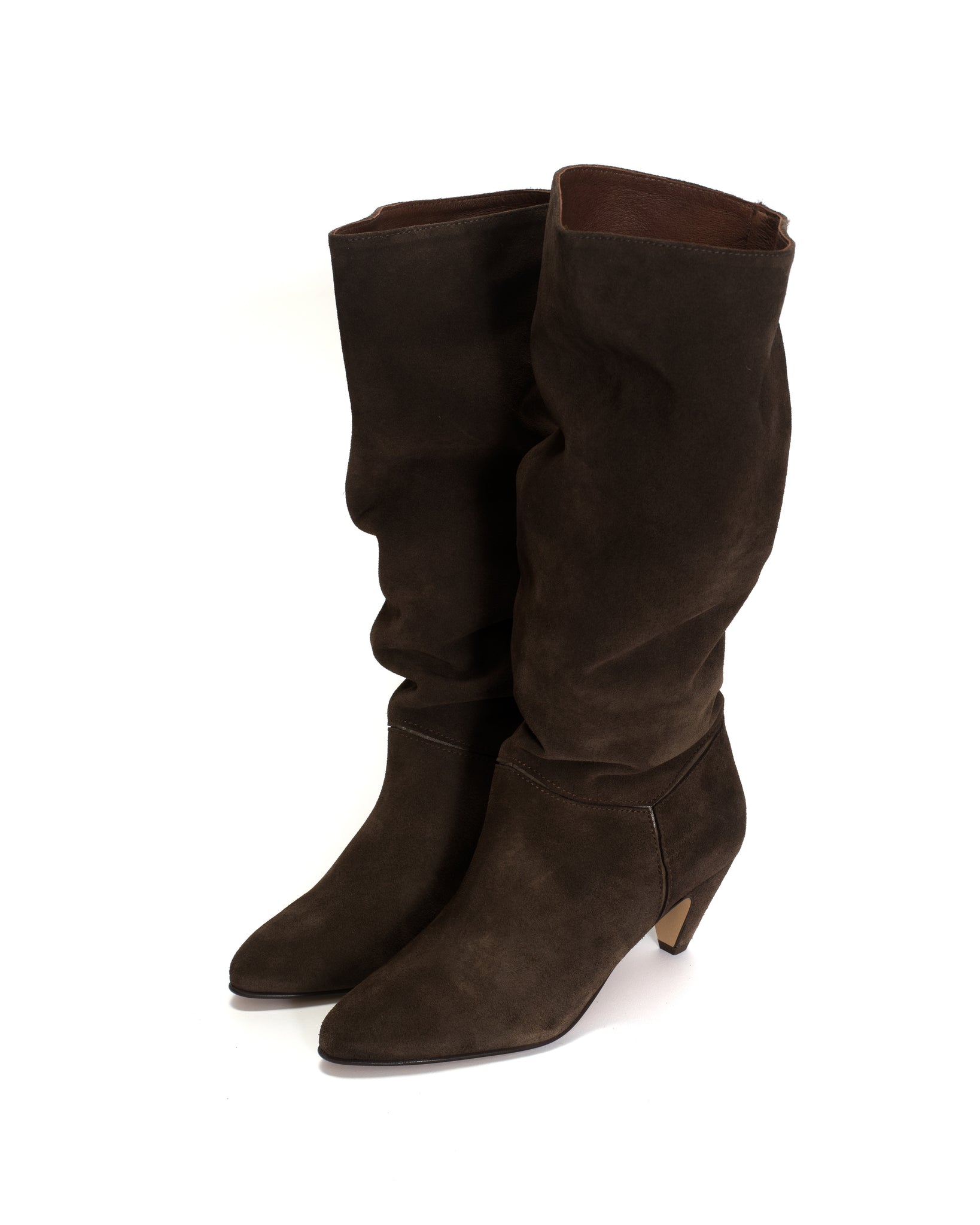 Jasmina 50 stiletto Calf suede & sleek leather Coffee brown & dark taupe