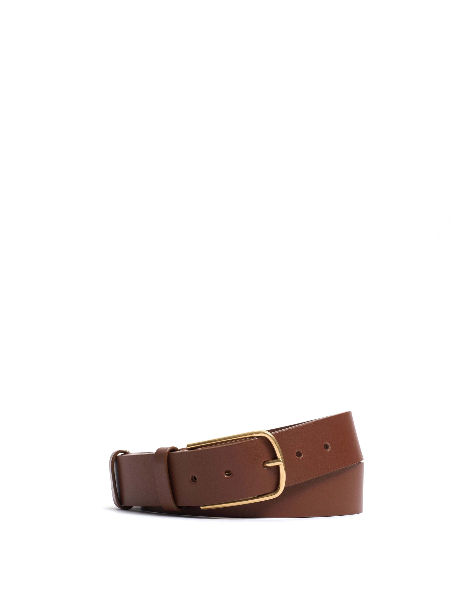 Whane simple unisex leather belt Vegetable tanned calf Chestnut & gold buckle