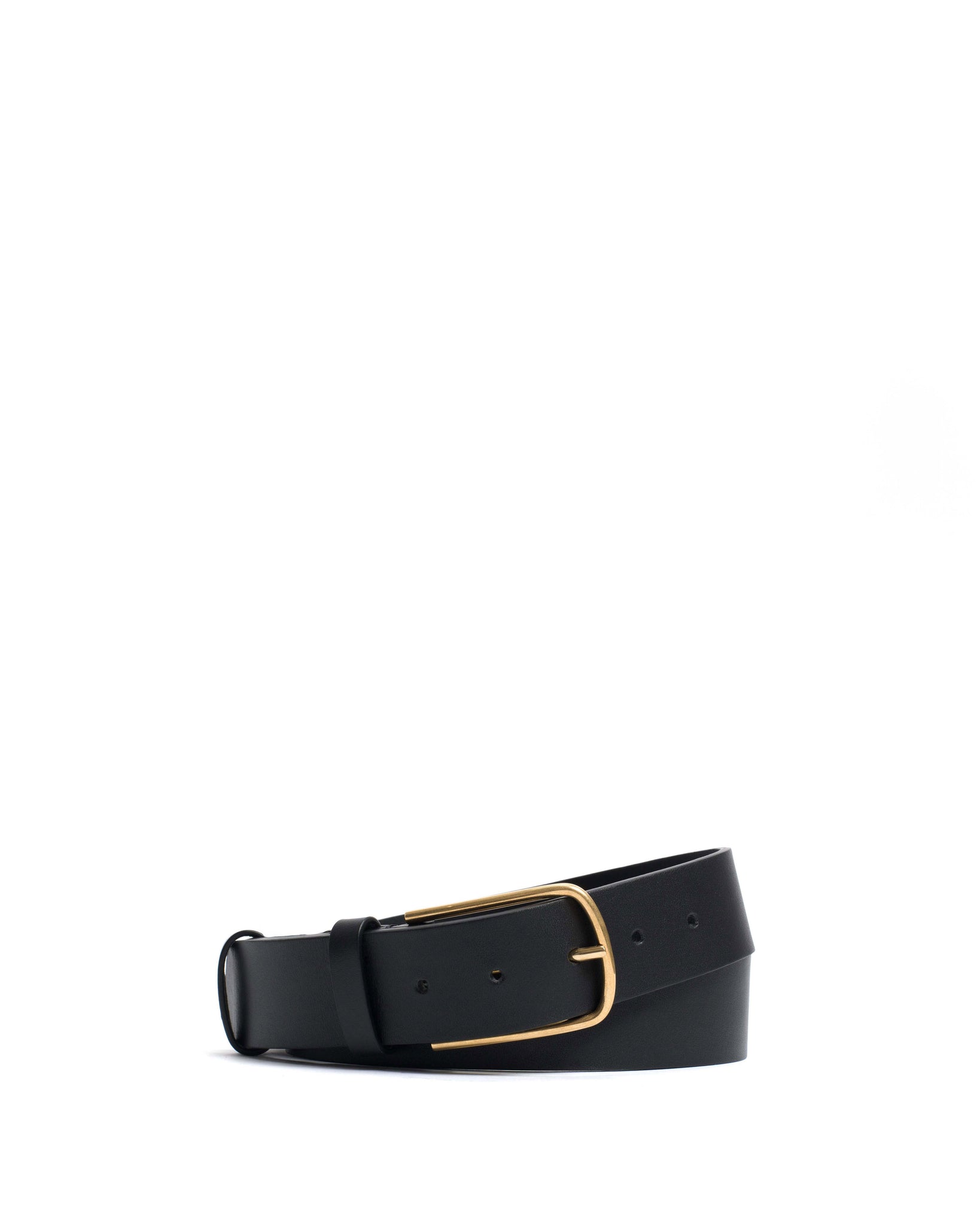 Whane simple unisex leather belt Vegetable tanned calf Black & gold buckle