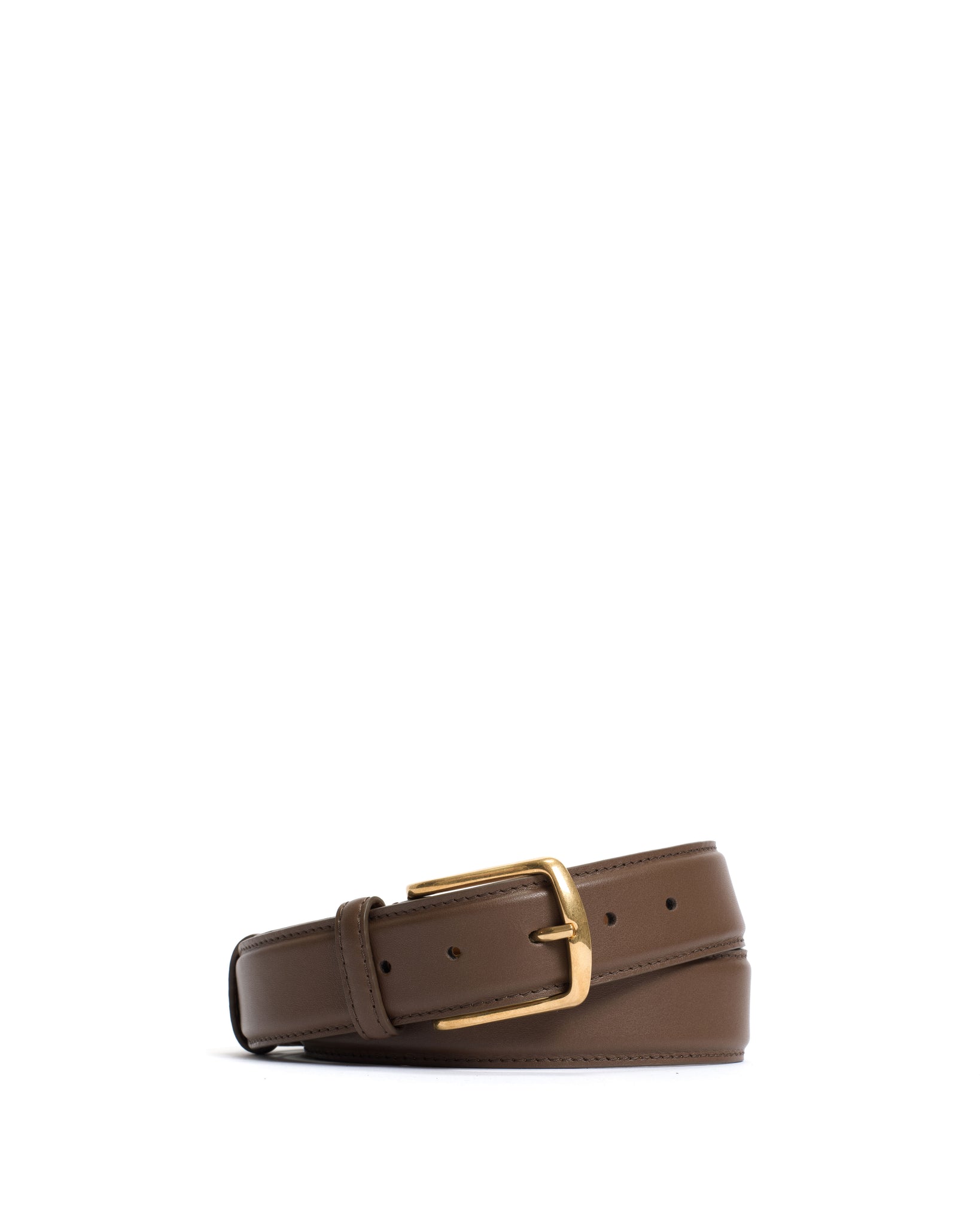 Quinn classic unisex leather belt Soft calf Dark taupe & gold buckle