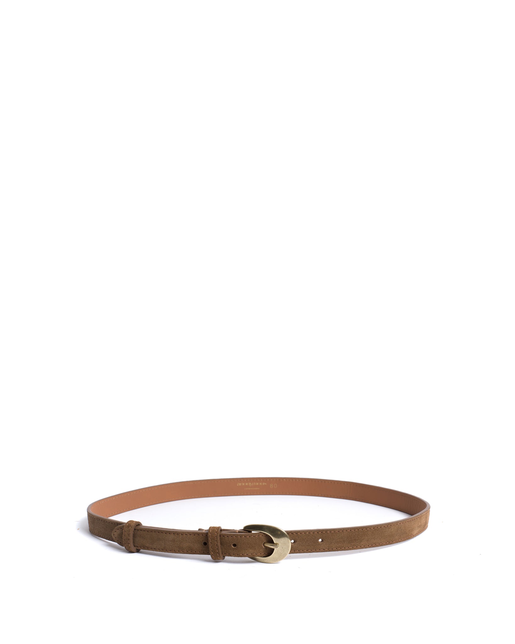 Aris unisex leather belt Calf suede Cinnamon & gold buckle