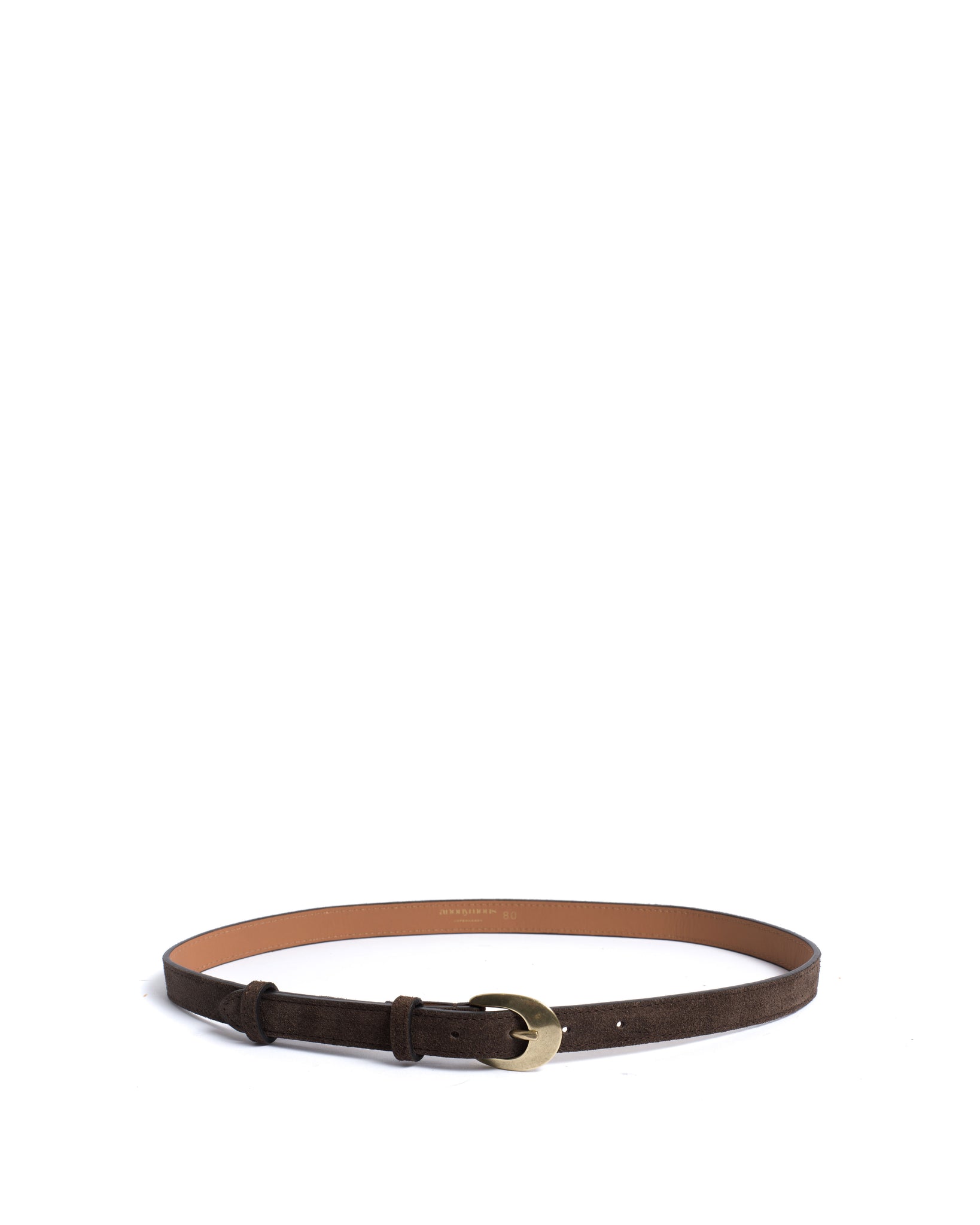 Aris unisex leather belt Calf suede Coffee brown & gold buckle