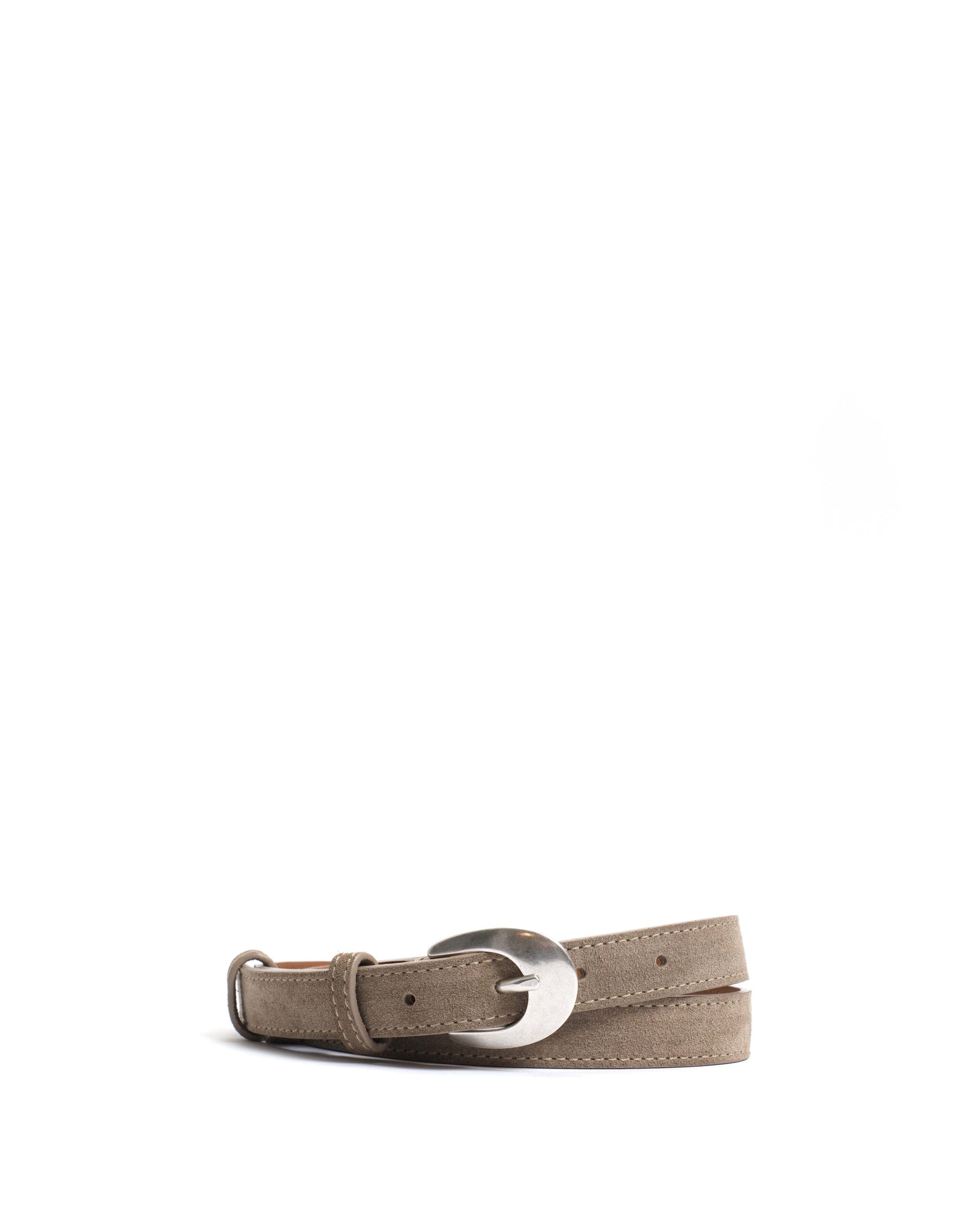 Aris unisex leather belt Calf suede Mushroom & silver buckle