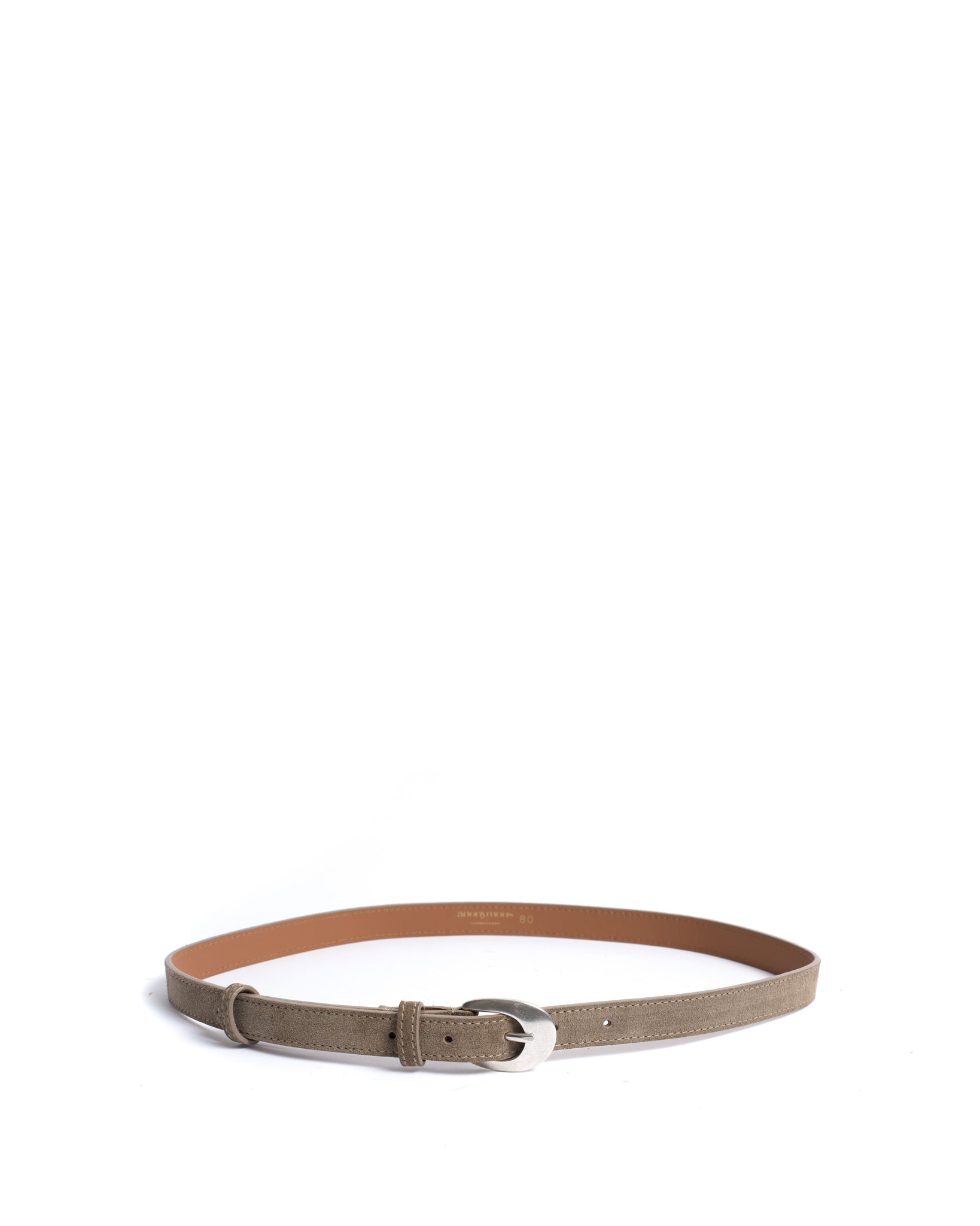 Aris unisex leather belt Calf suede Mushroom & silver buckle