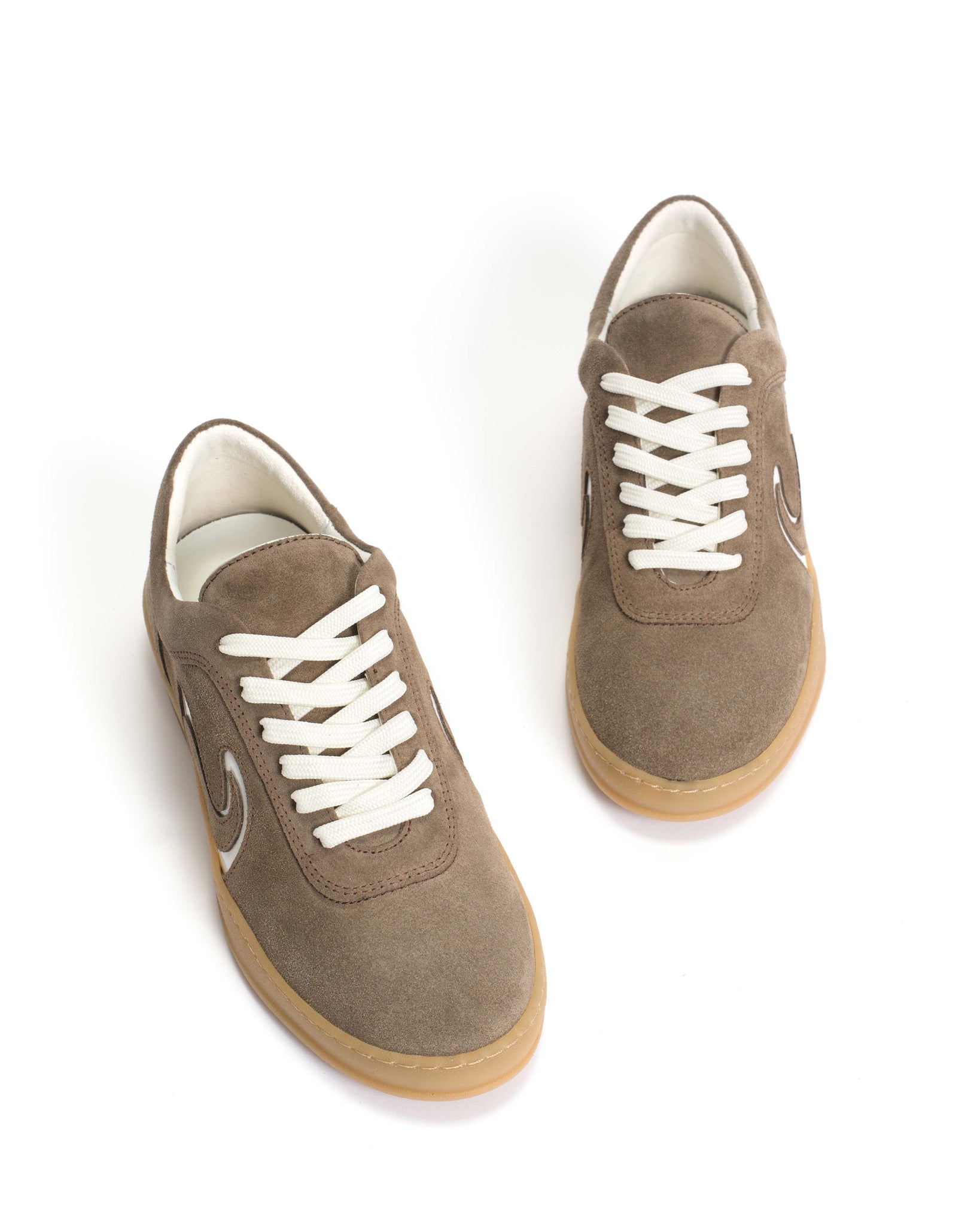 Blaire Calf suede & polished soft calf Dark taupe & white sand