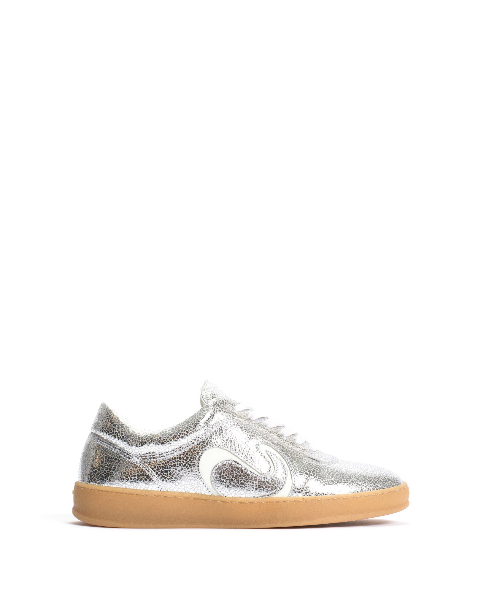 Blaire Crackled metallic goat & polished soft calf Silver & sand white