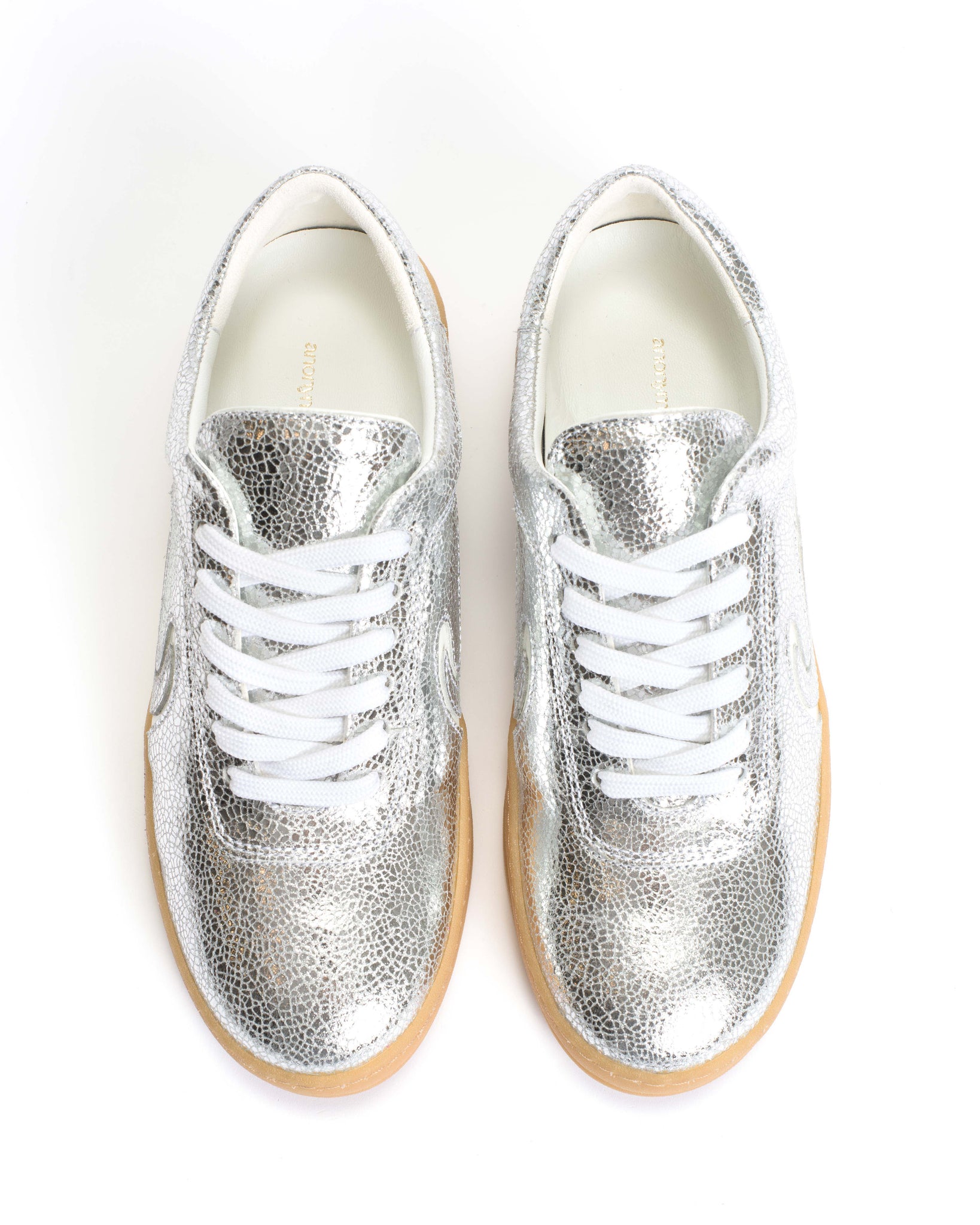 Blaire Crackled metallic goat & polished soft calf Silver & sand white