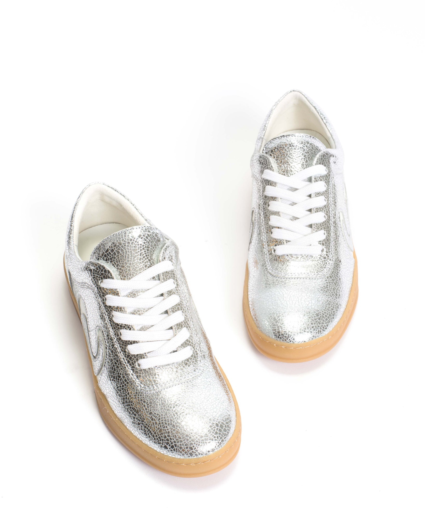 Blaire Crackled metallic goat & polished soft calf Silver & sand white