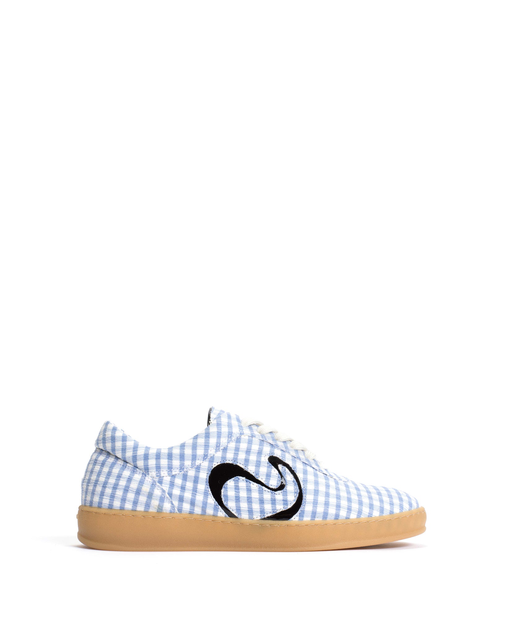 Blaire Pleated gingham & polished soft calf Bubble blue & black