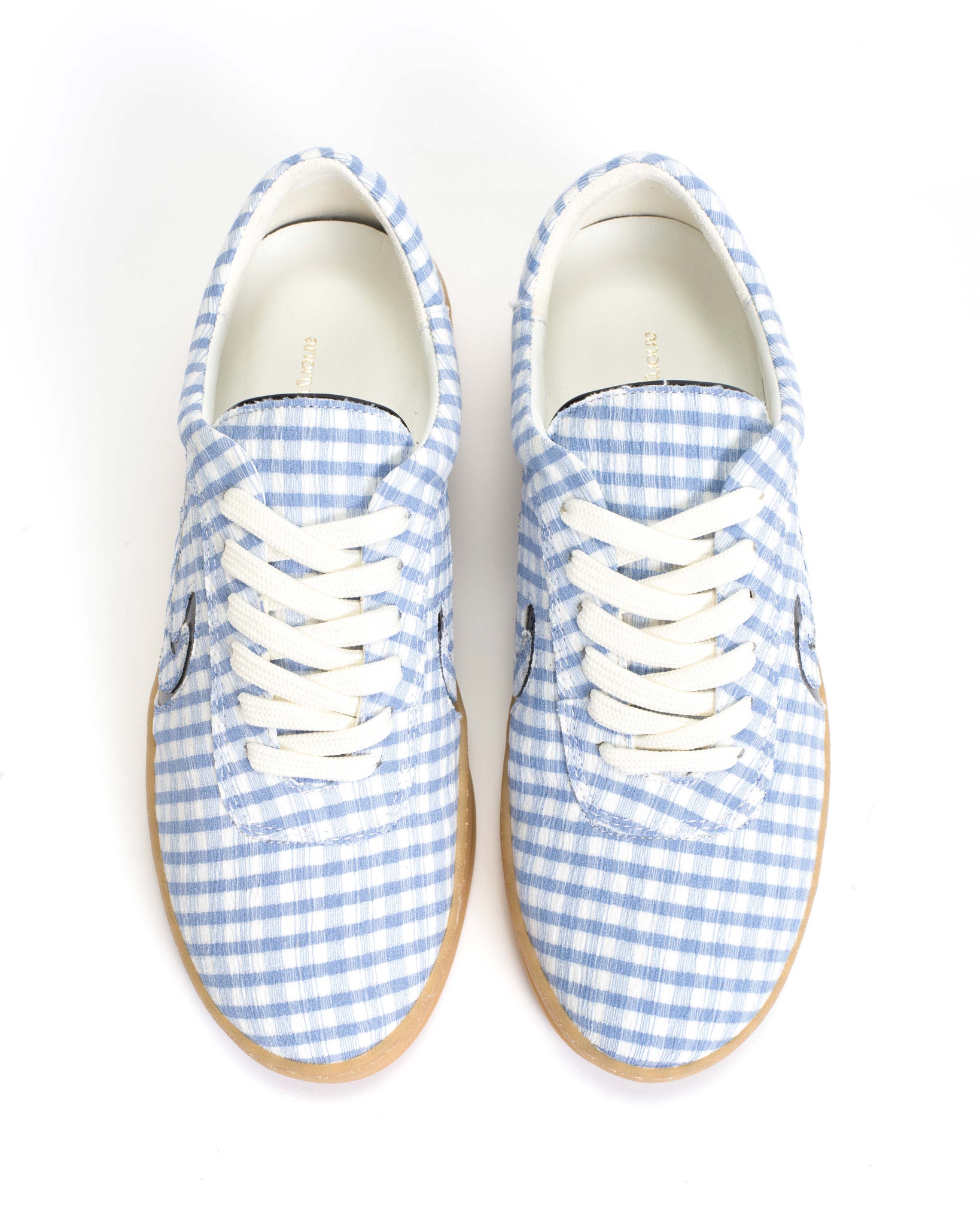 Blaire Pleated gingham & polished soft calf Bubble blue & black