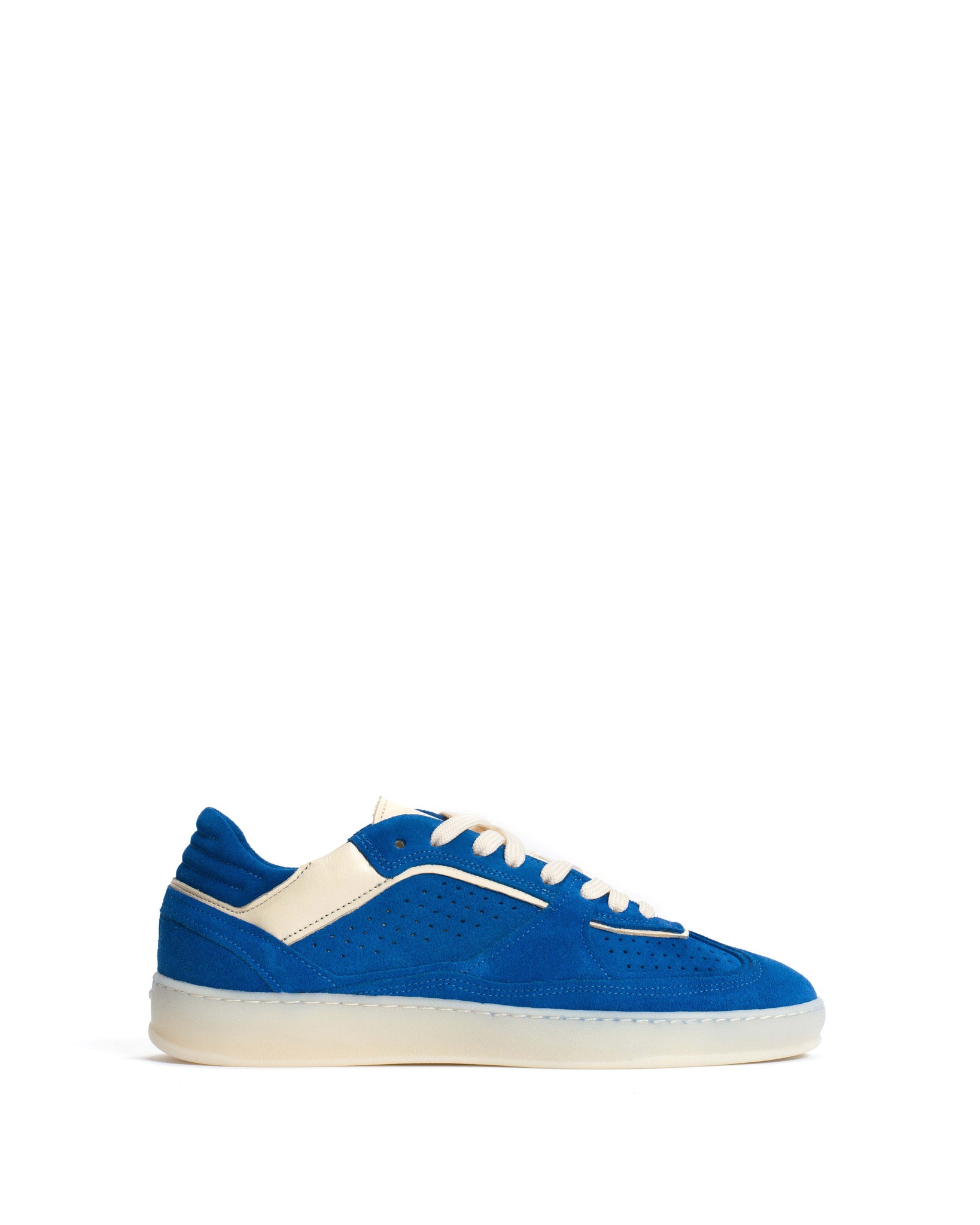 Dabbie Calf suede & sleek leather Electric blue & white sand