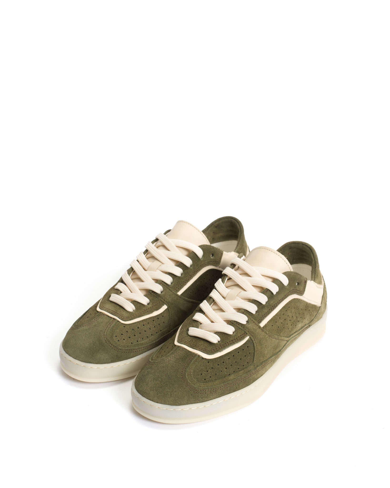 Dabbie Calf suede & sleek leather Olive green & white sand