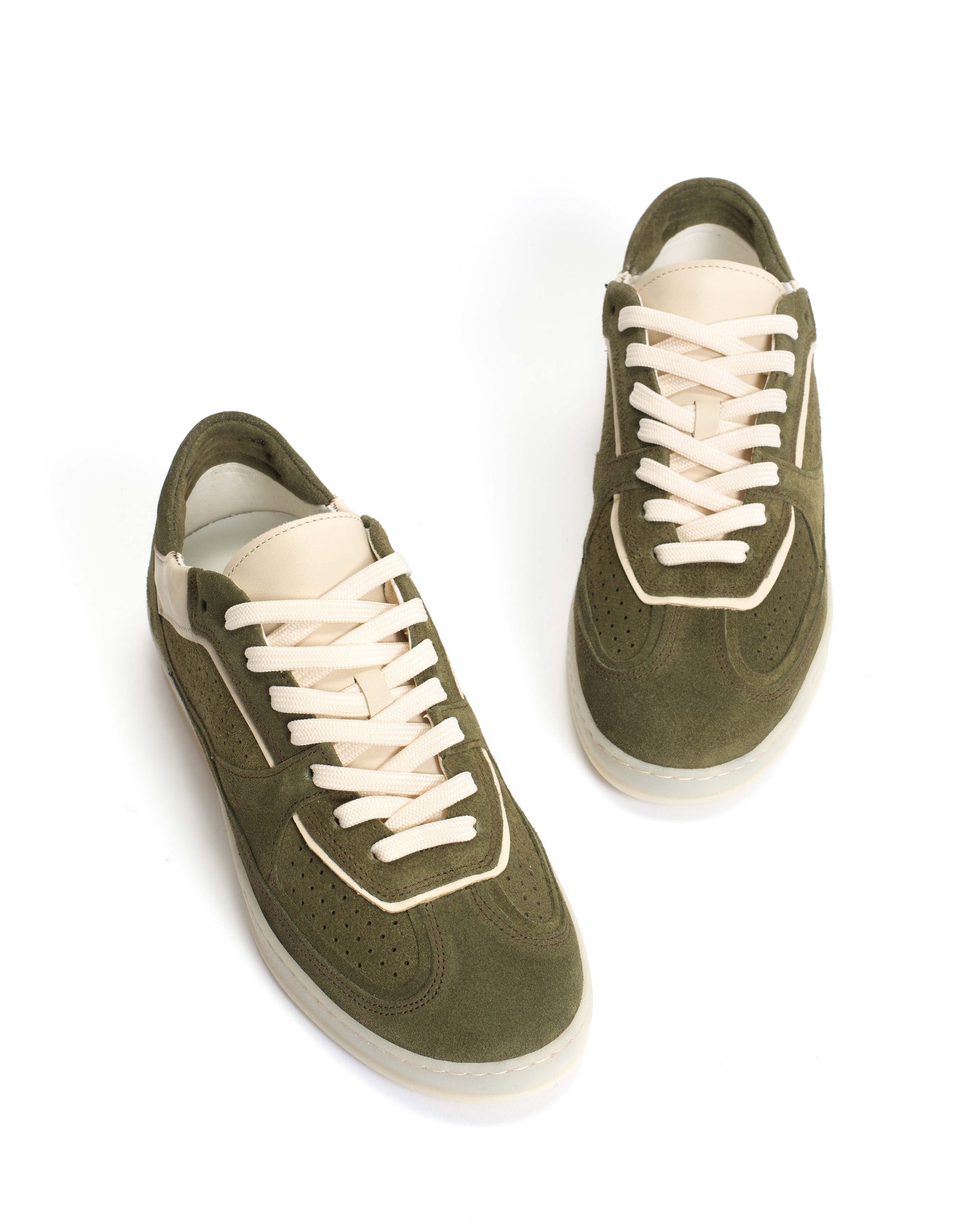 Dabbie Calf suede & sleek leather Olive green & white sand