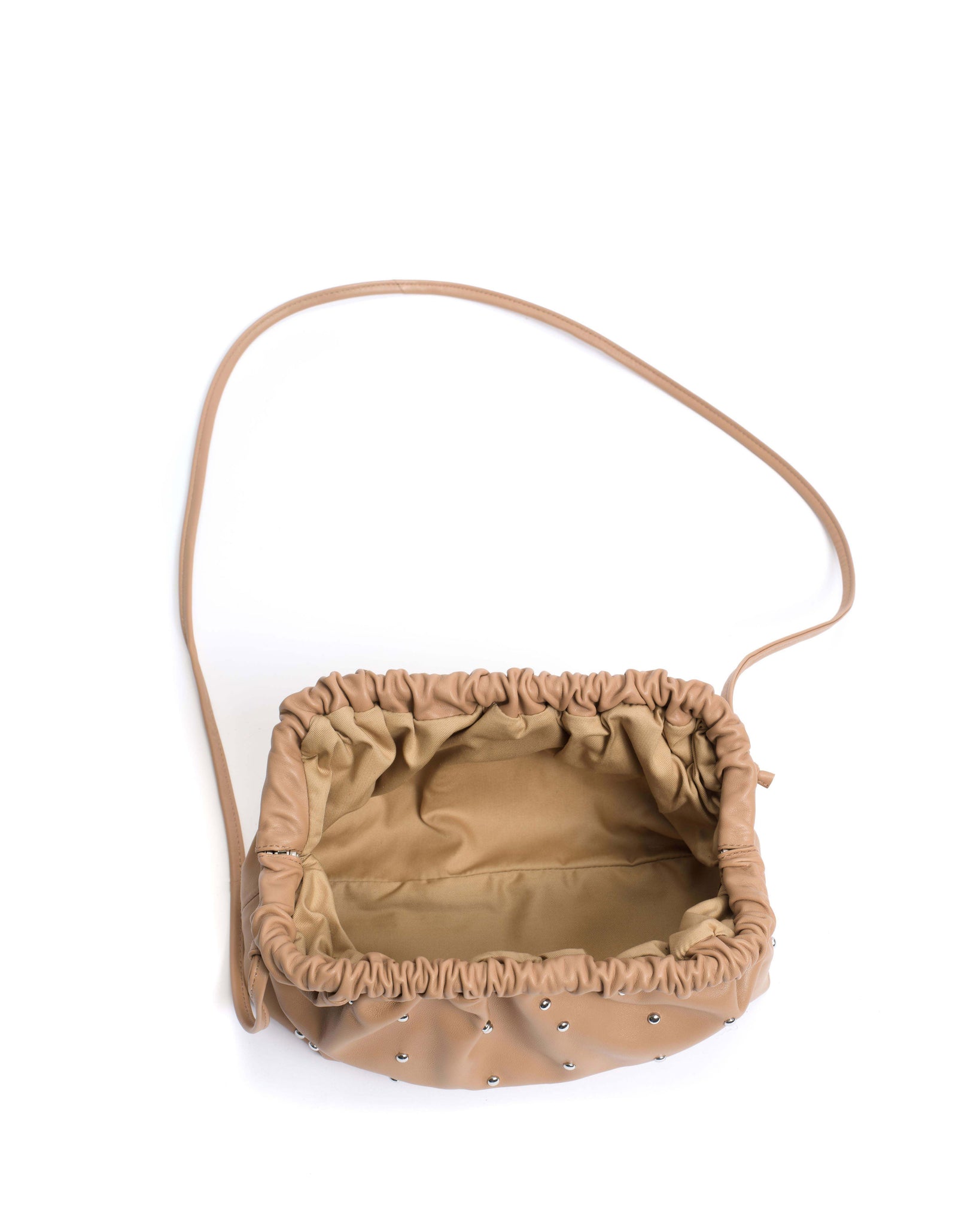 Hally grand cloud bag Stud-embellished silky lamb Caramel silver