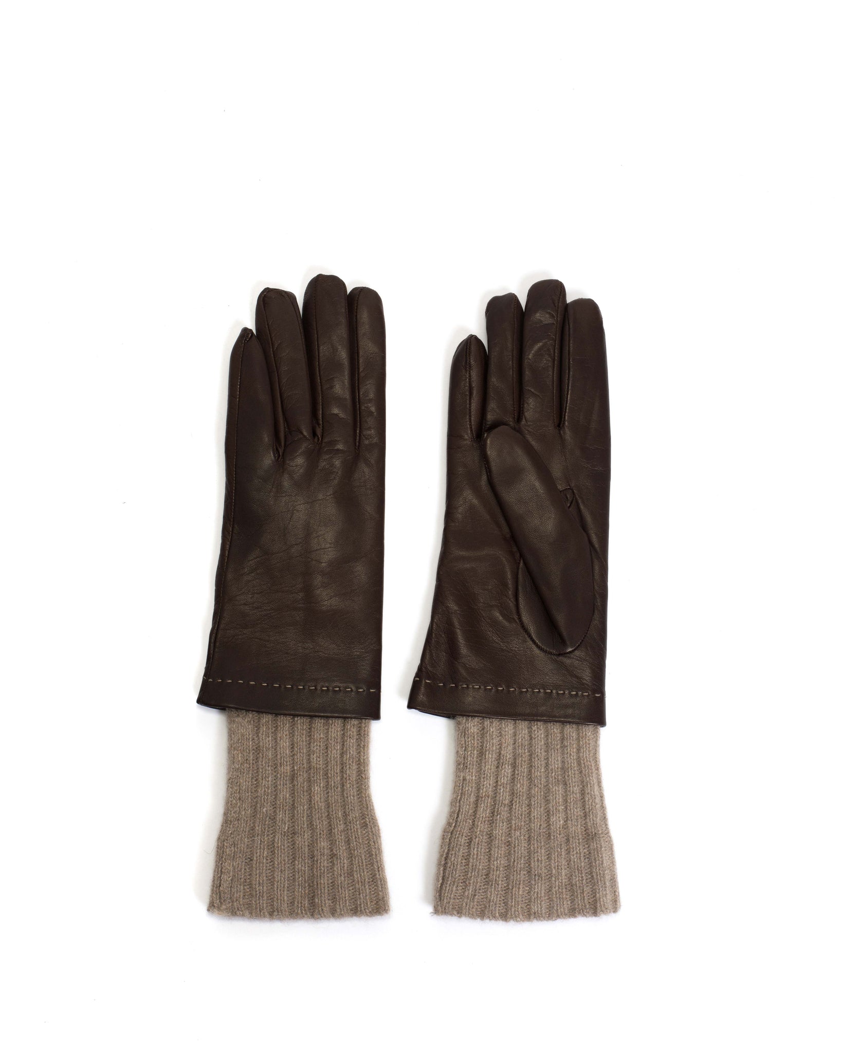 Hanni leather cashmere glove Lamb leather & 100% cashmere Coffee brown & taupe