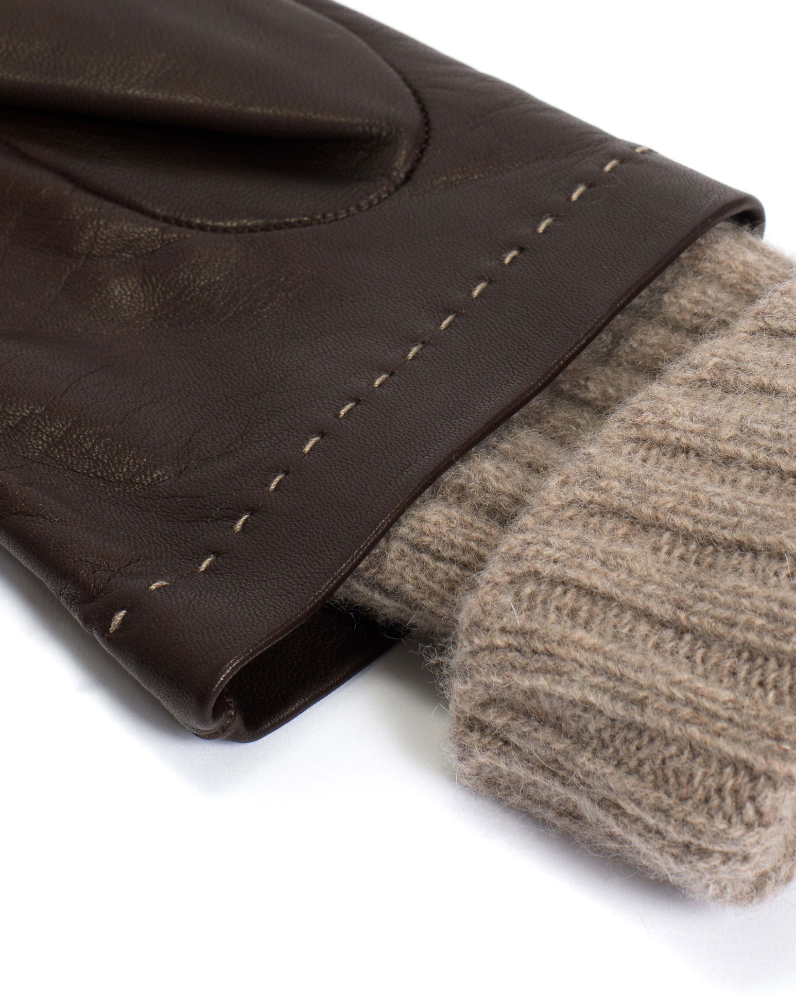 Hanni leather cashmere glove Lamb leather & 100% cashmere Coffee brown & taupe