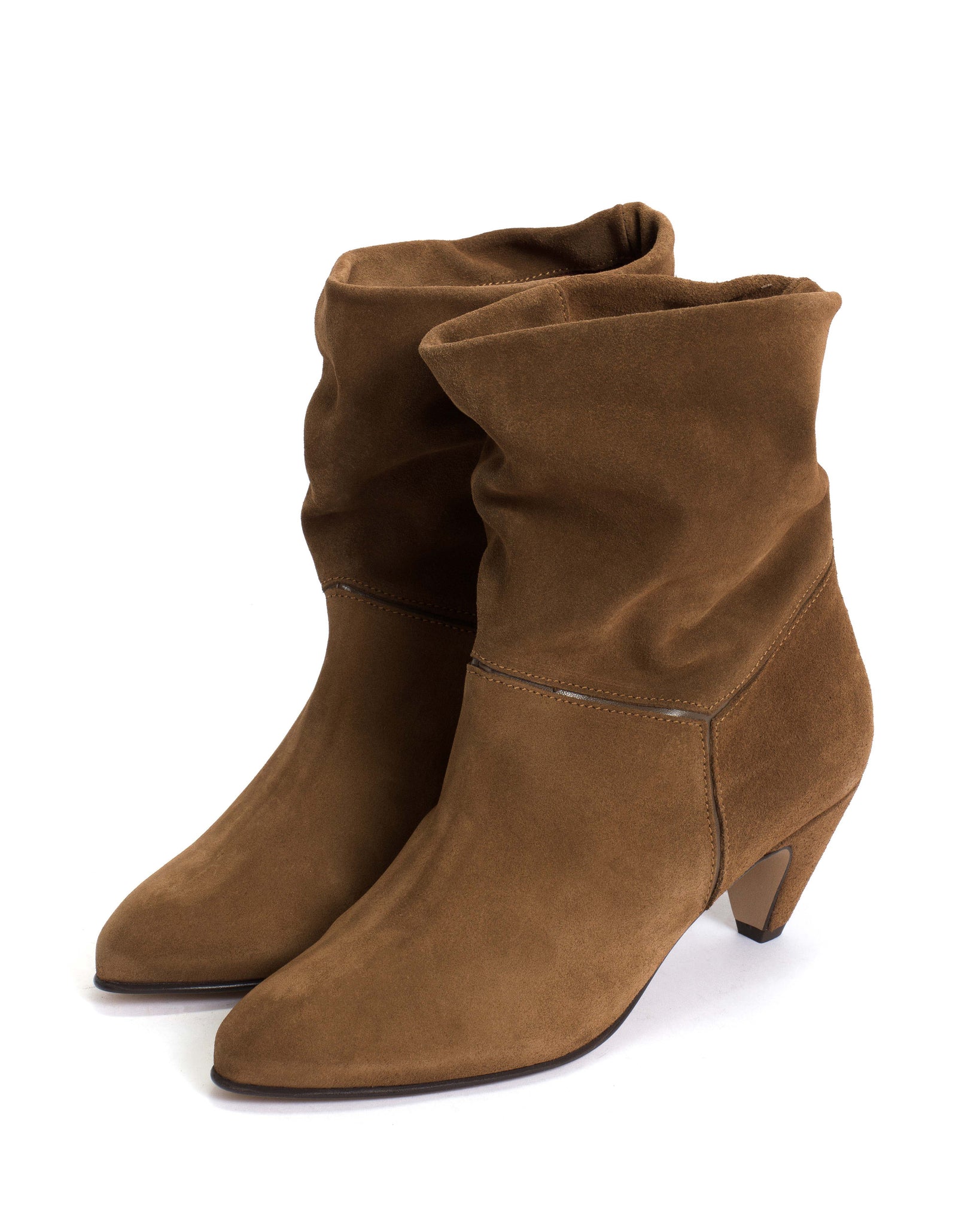 Jassi 50 stiletto Calf suede & sleek leather Cinnamon & Dark taupe