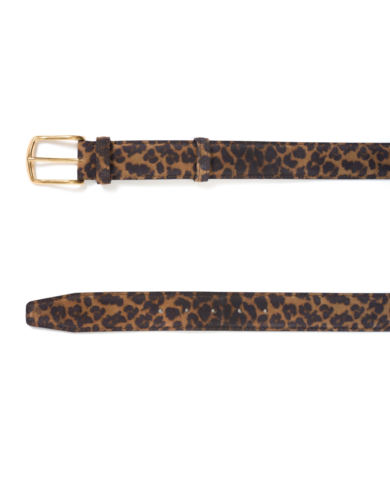 Quinn classic unisex leather belt Calf suede print Leopard & gold buckle