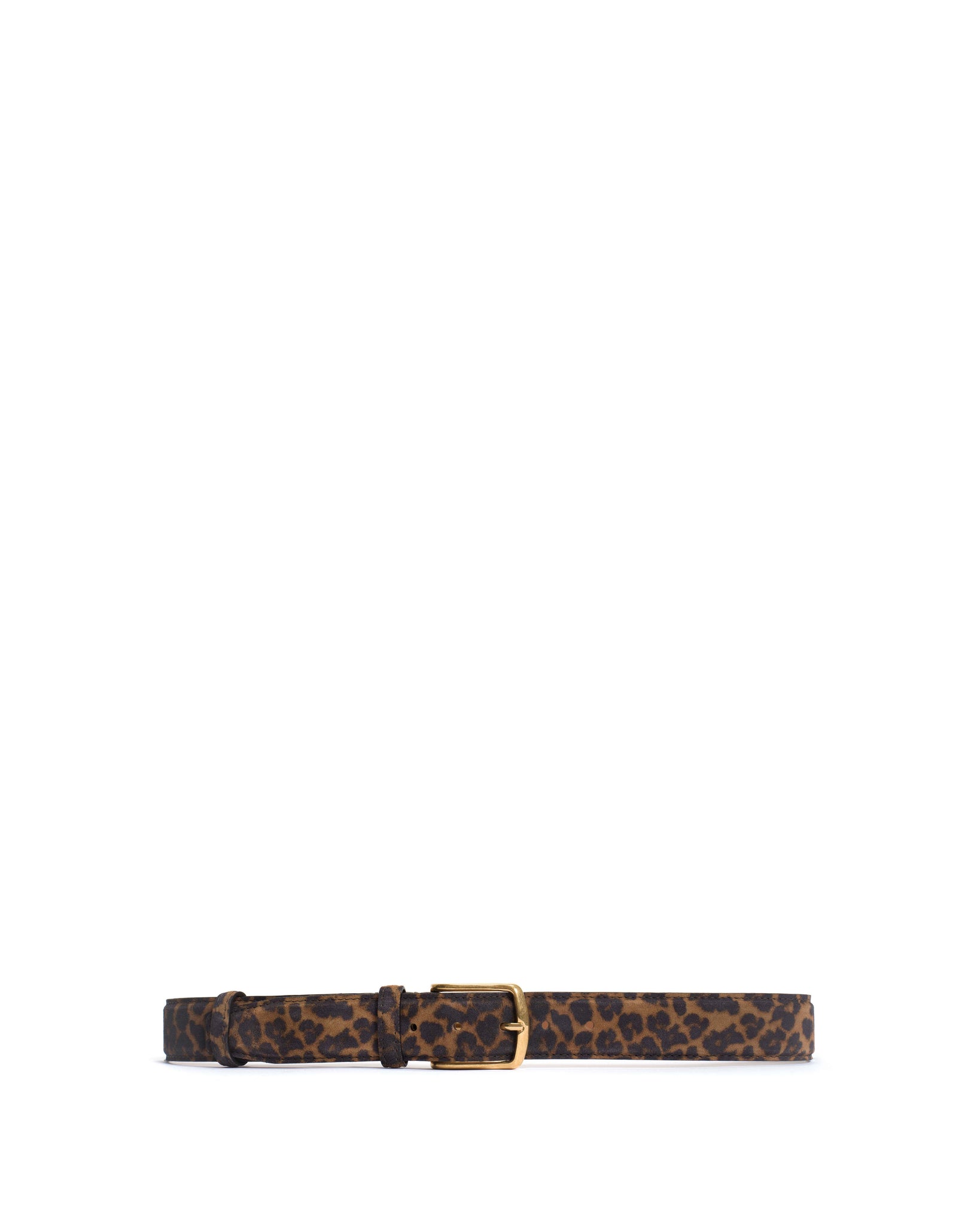 Quinn classic unisex leather belt Calf suede print Leopard & gold buckle