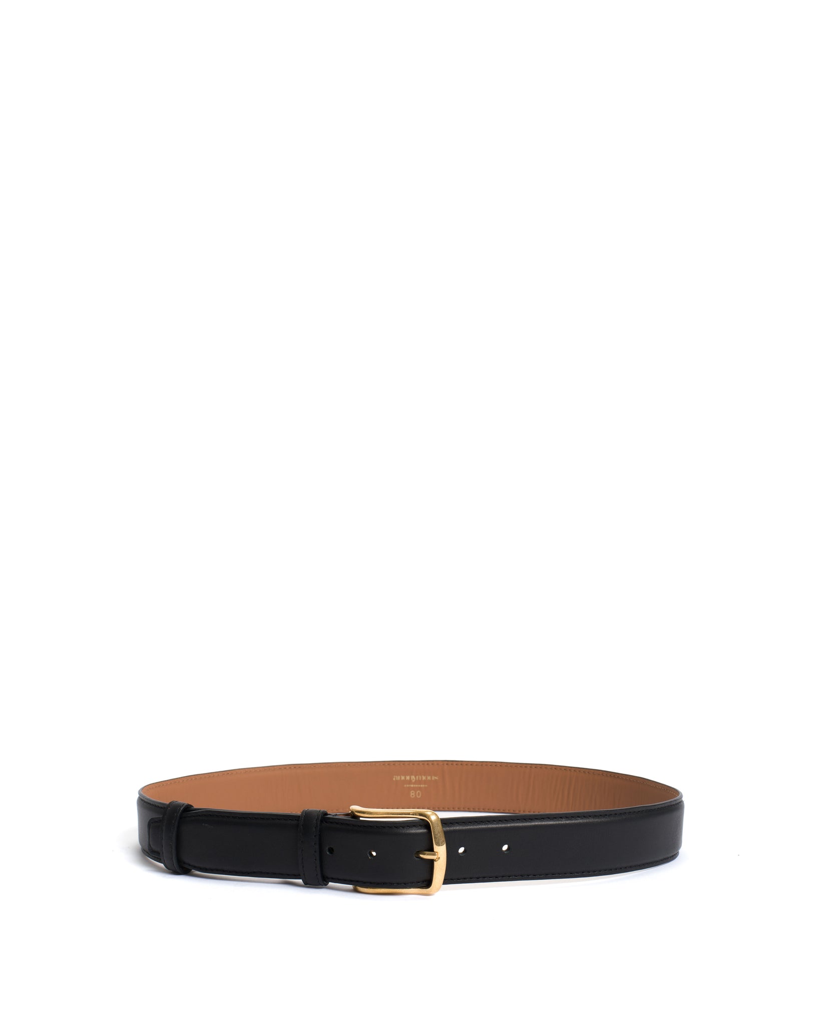 Quinn classic unisex leather belt Soft calf Black & gold buckle