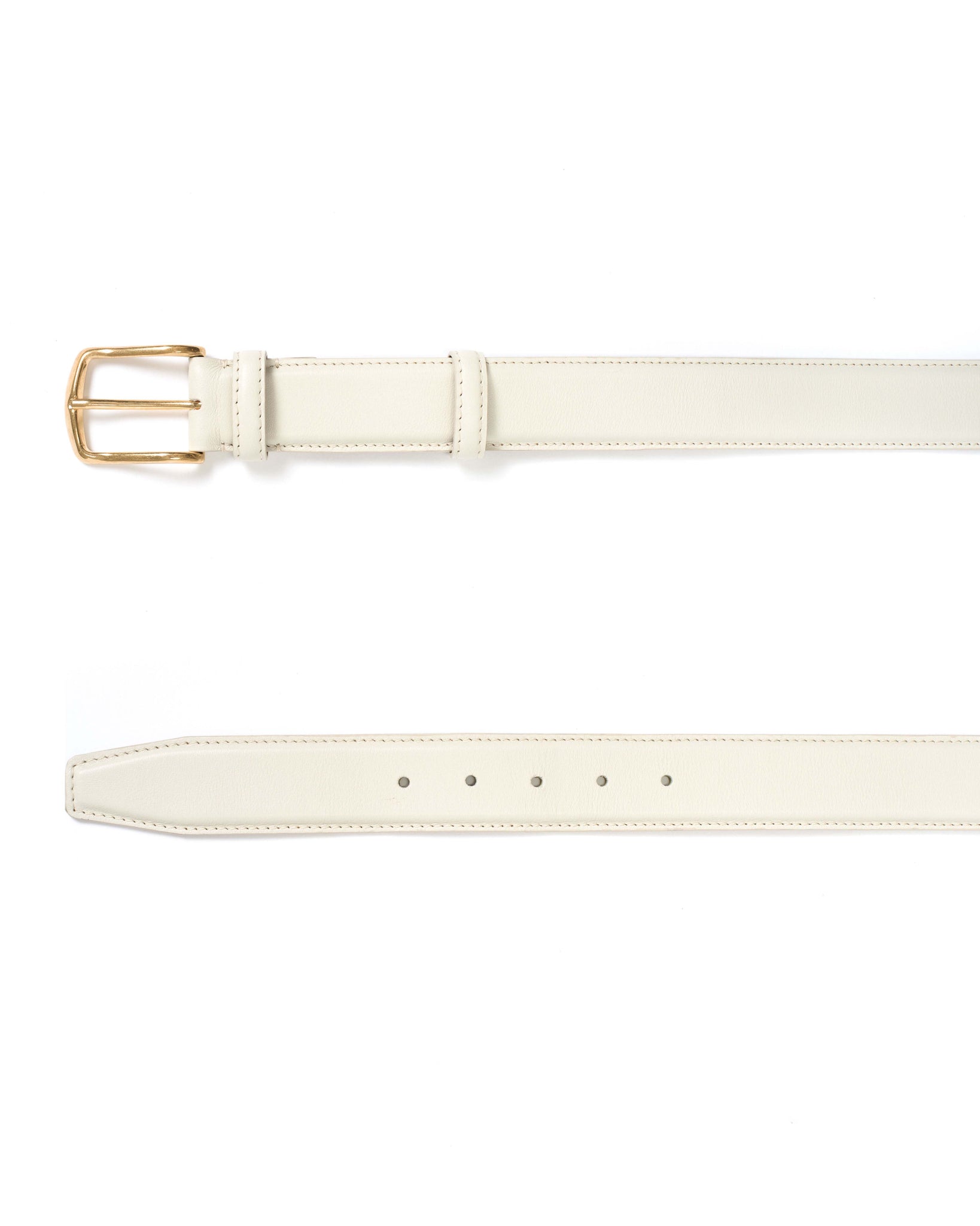 Quinn classic unisex leather belt Soft calf Milk white & gold buckle