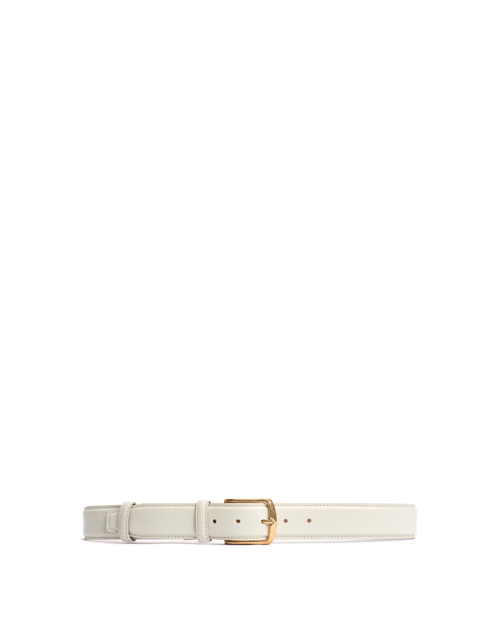 Quinn classic unisex leather belt Soft calf Milk white & gold buckle