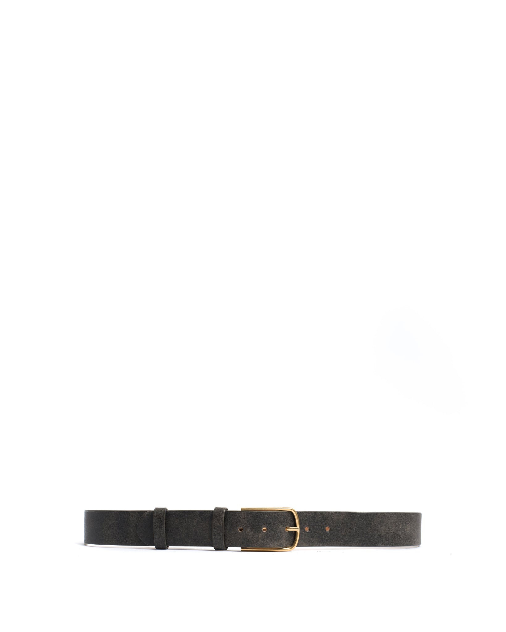 Whane simple unisex leather belt Distressed vegetable tanned calf Off black & gold buckle