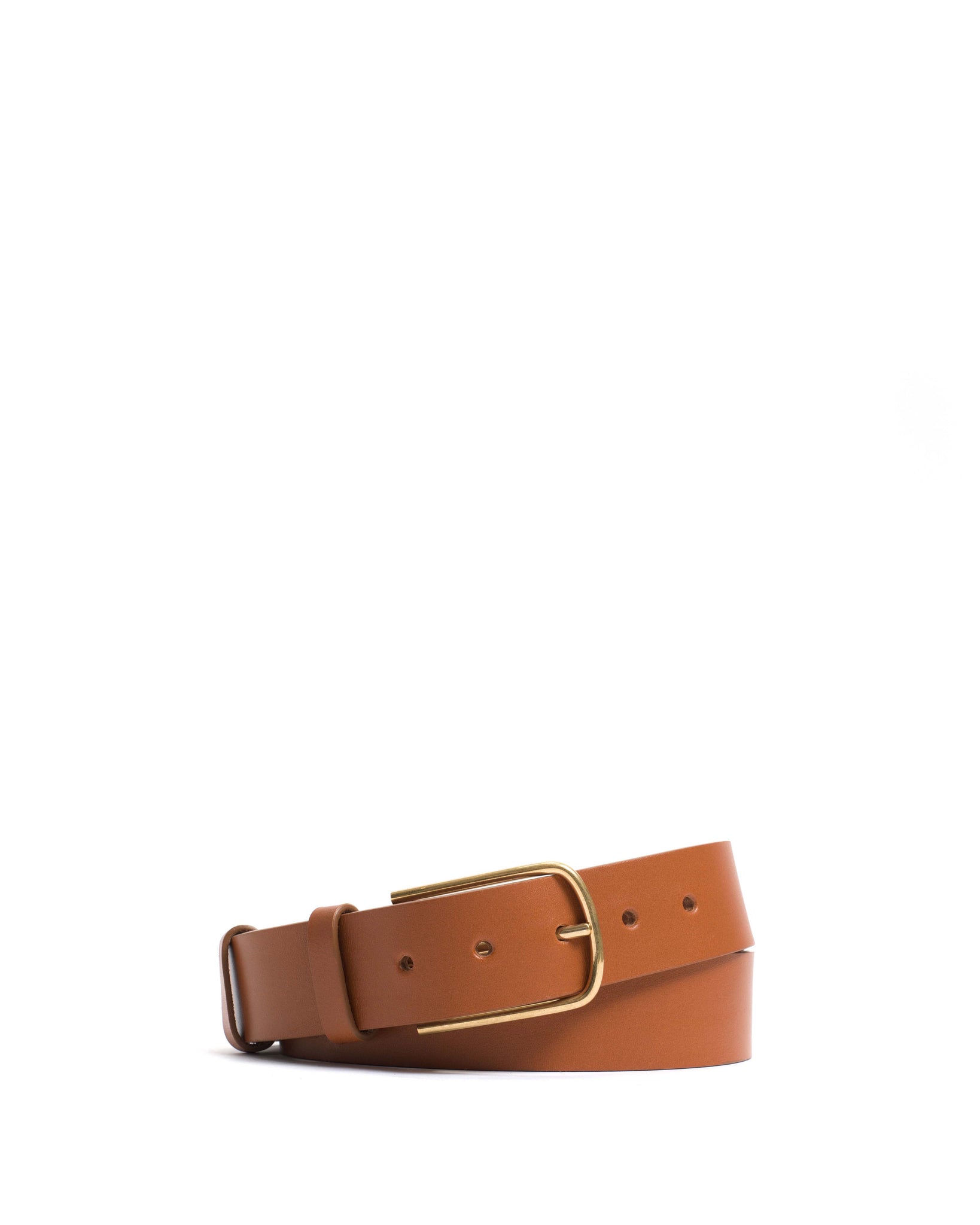 Whane simple unisex leather belt Vegetable tanned calf Caramel & gold buckle