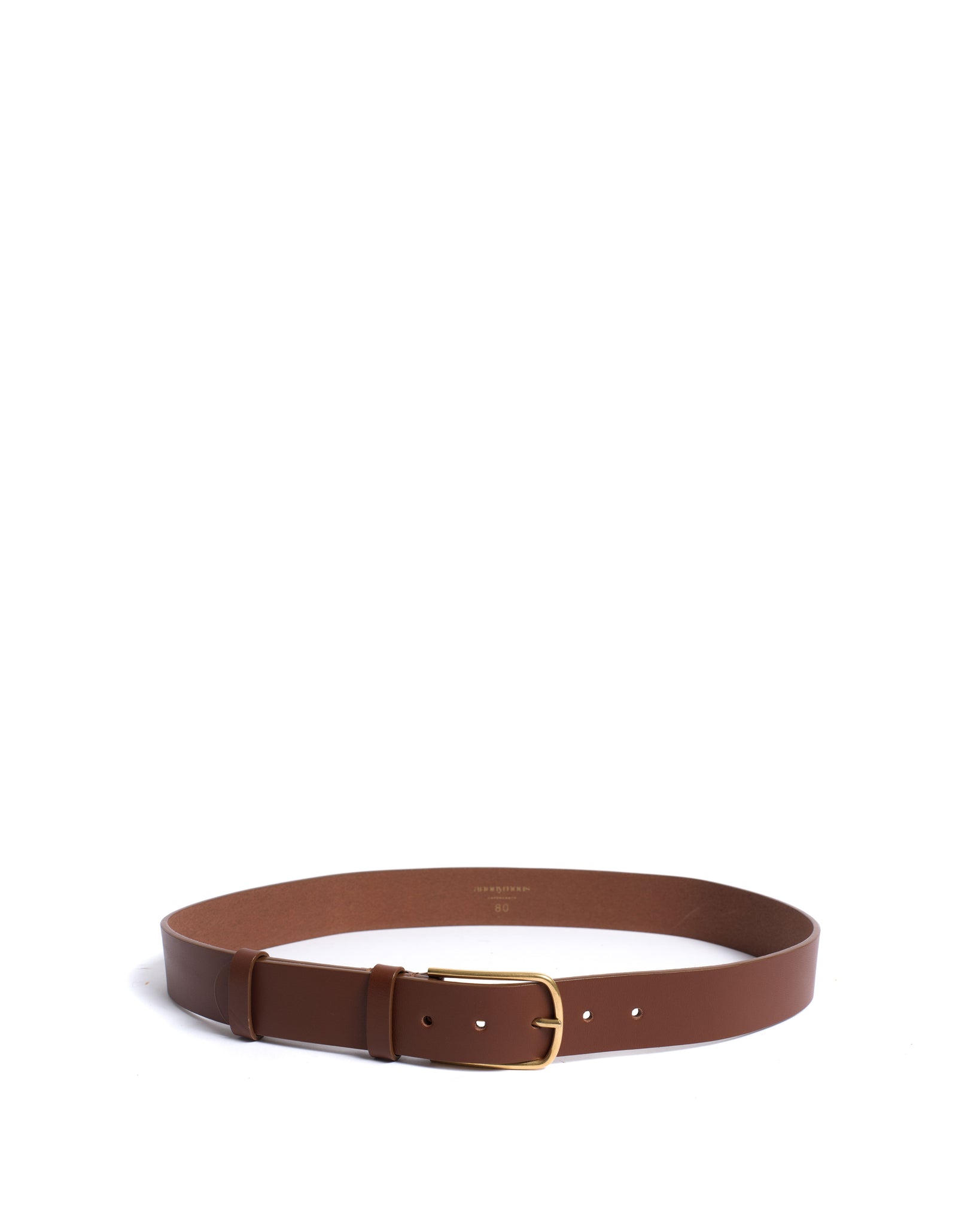 Whane simple unisex leather belt Vegetable tanned calf Chestnut & gold buckle